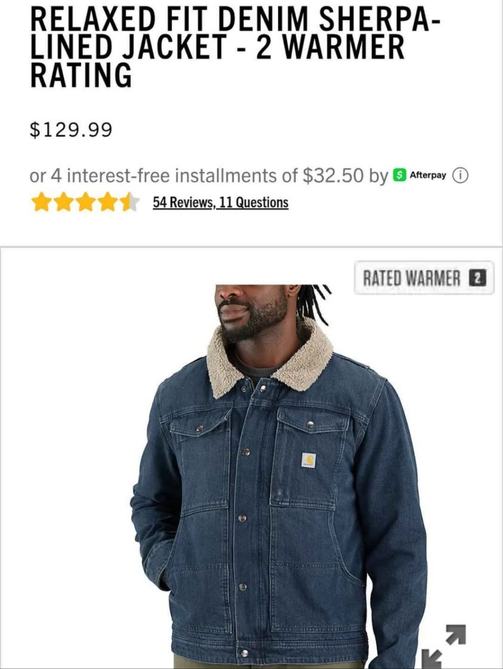 Carhartt Dark Blue Denim Sherpa-Lined Jacket with Cream Collar